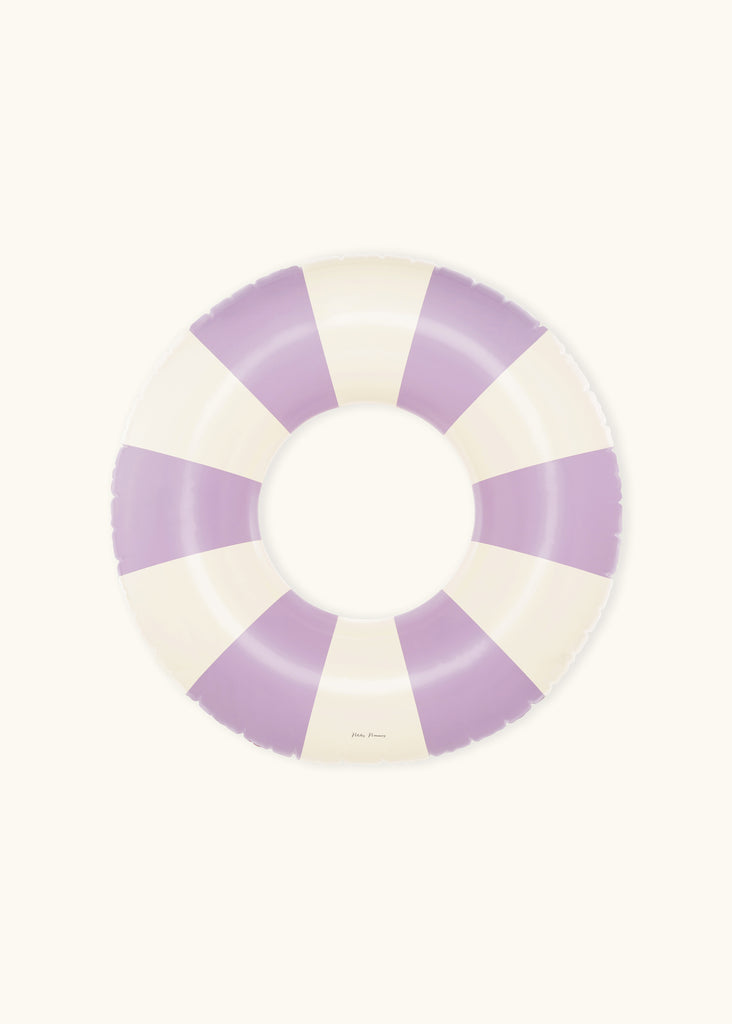 Product image of Petites Pommes Violet Pool Float. It is a striped pool ring in violet and cream for adults.